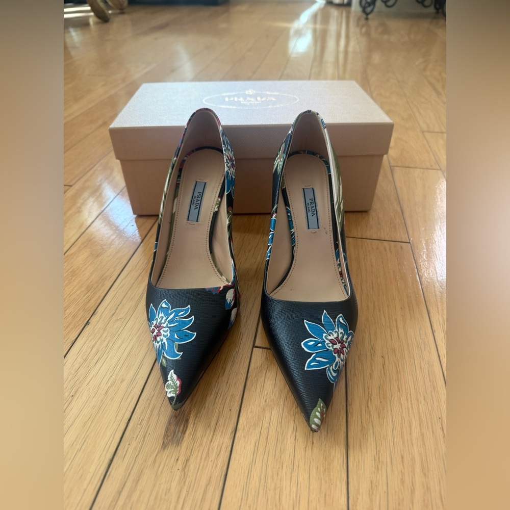Prada Floral Black Heels